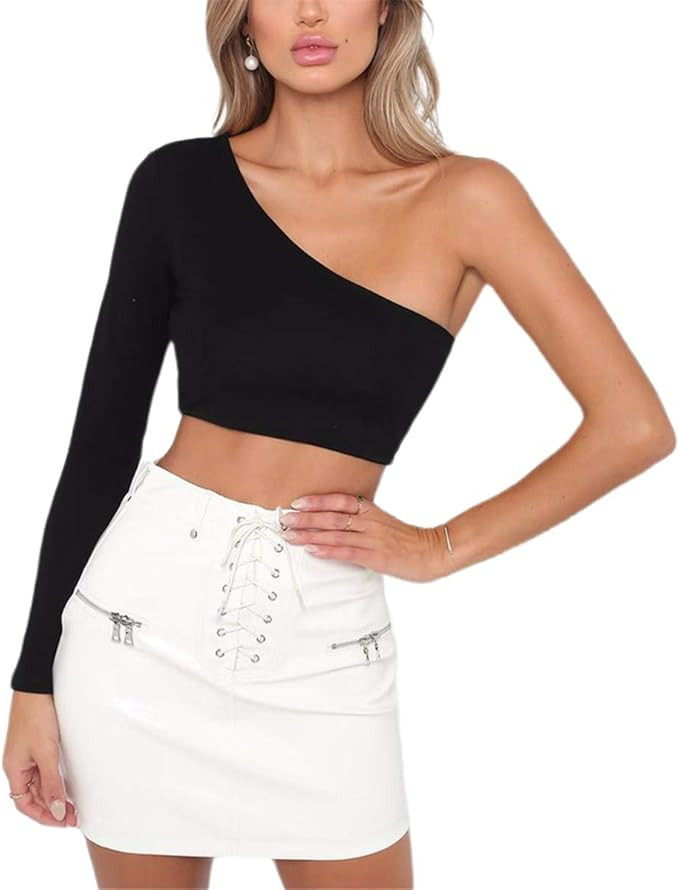 KAKALOT Women's Sexy One Shoulder Bandage Sleeveless Crop Tank Top | Amazon (US)