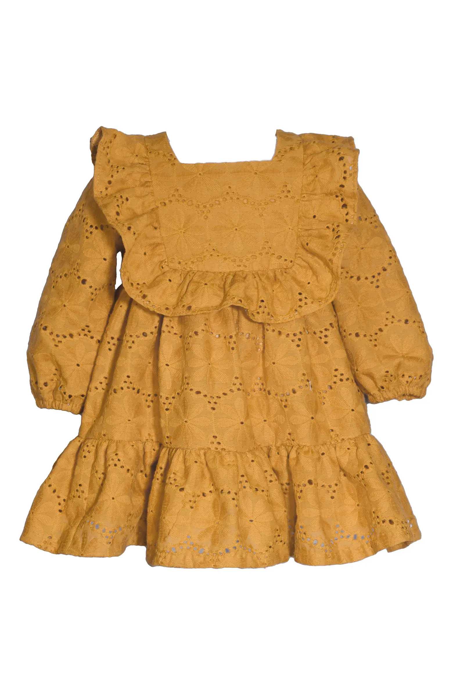 Ruffle Embroidered Long Sleeve Dress | Nordstrom