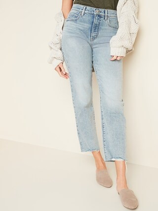 Extra High-Waisted Sky-Hi Straight Raw-Hem Jeans for Women | Old Navy (US)