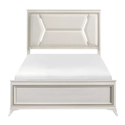 Led Lighting Queen Bed With Chenille Upholstered Headboard, Antique White And Gold Finish, Solid Wood Frame Size Headboard Upholstery, Stable Engineer | Wayfair North America