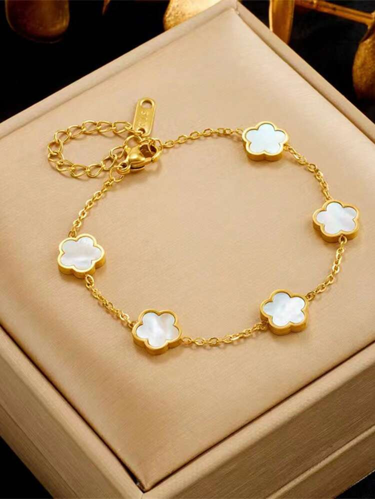 1pc Fashion Stainless Steel Flower Decor Chain Bracelet For Women For Daily Life | SHEIN