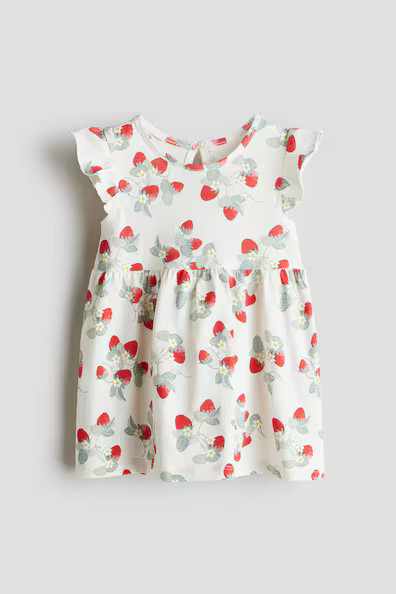 H & M - Printed Cotton Dress - White/Strawberries | H&M (US + CA)