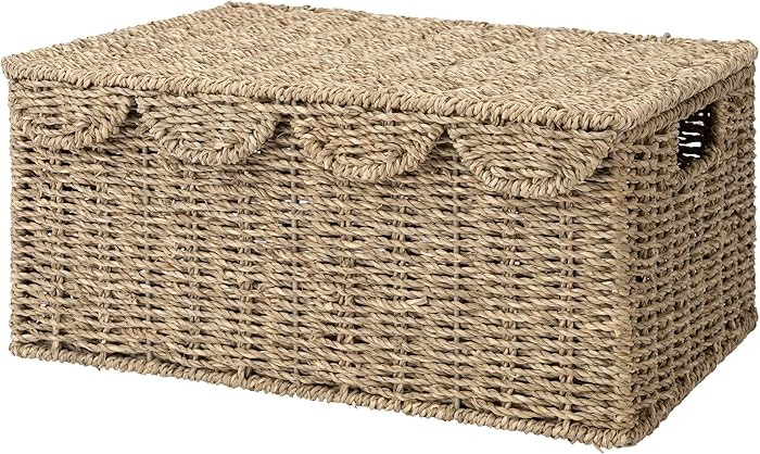 StorageWorks Scalloped Edge Wicker Basket for Bathroom, Seagrass Storage Baskets for Bathroom, Li... | Amazon (US)