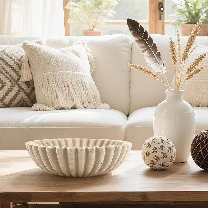 Large Modern Decorative Ruffle Bowl for Home Decor Fruit Bowl Organic Catch All Key Kitchen Entry... | Amazon (US)