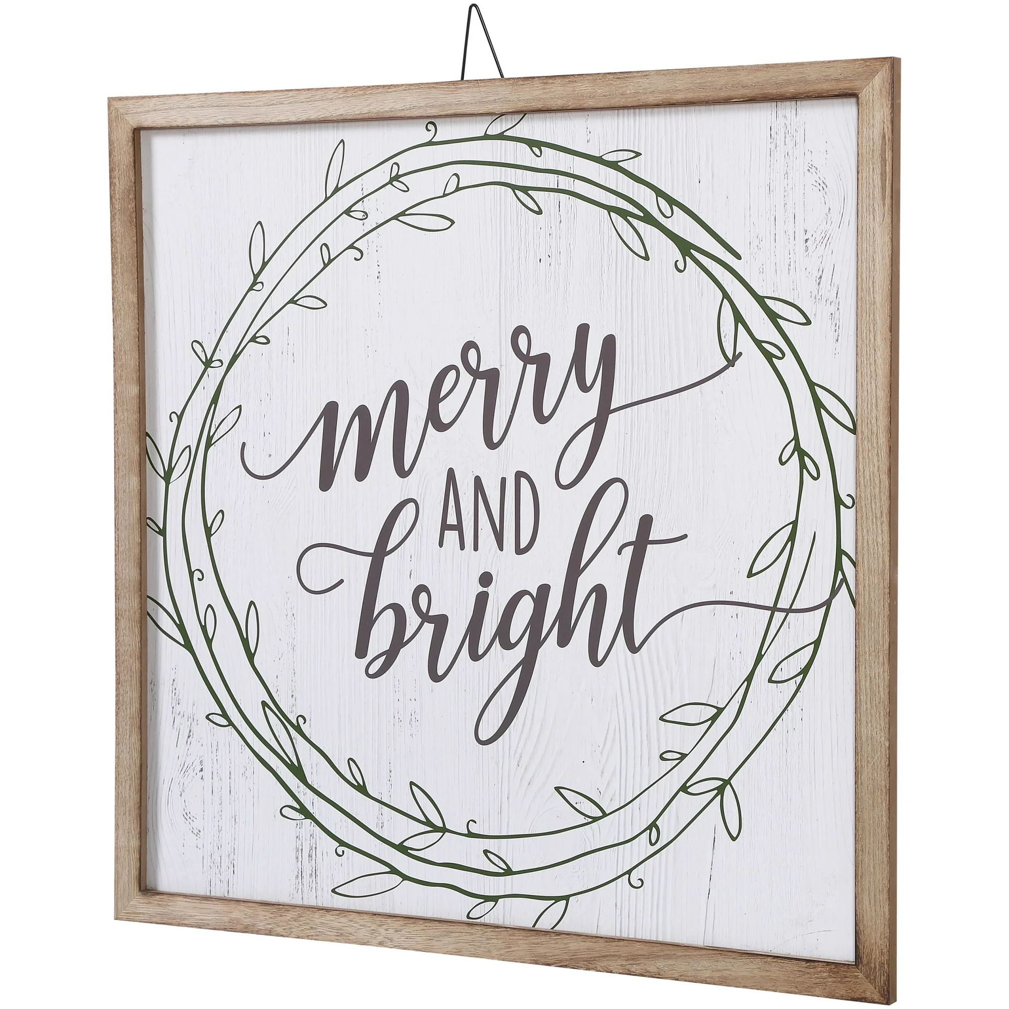 Belham Living Hanging Decor, White with Merry and Bright Text | Walmart (US)