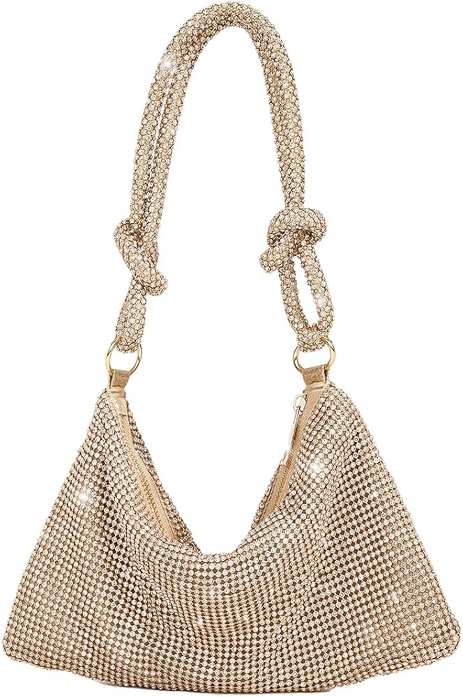 Rhinestone Purse Chic Sparkly Evening Handbags for Women Bling Hobo Bag Shiny Silver Purse for We... | Amazon (US)