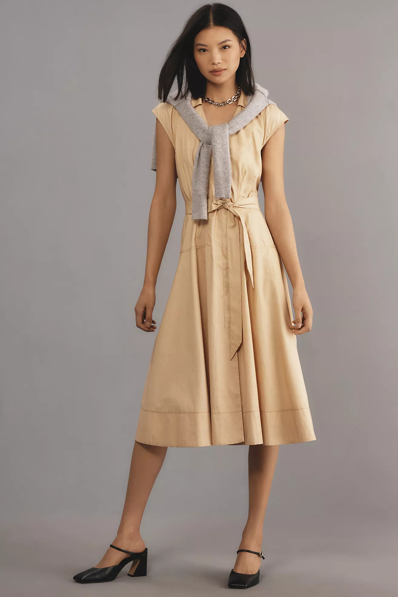 By Anthropologie Short-Sleeve V-Neck Wrap Midi Shirt Dress | Anthropologie (US)