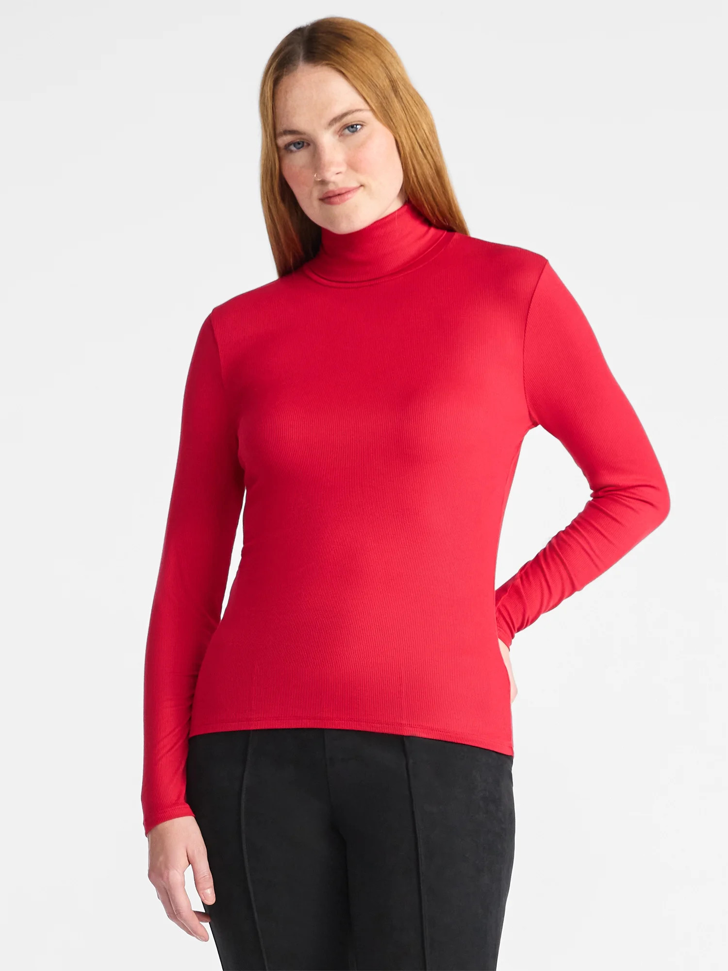 Time and Tru Women's Ribbed Turtleneck with Long Sleeves, Sizes XS-XXXL | Walmart (US)
