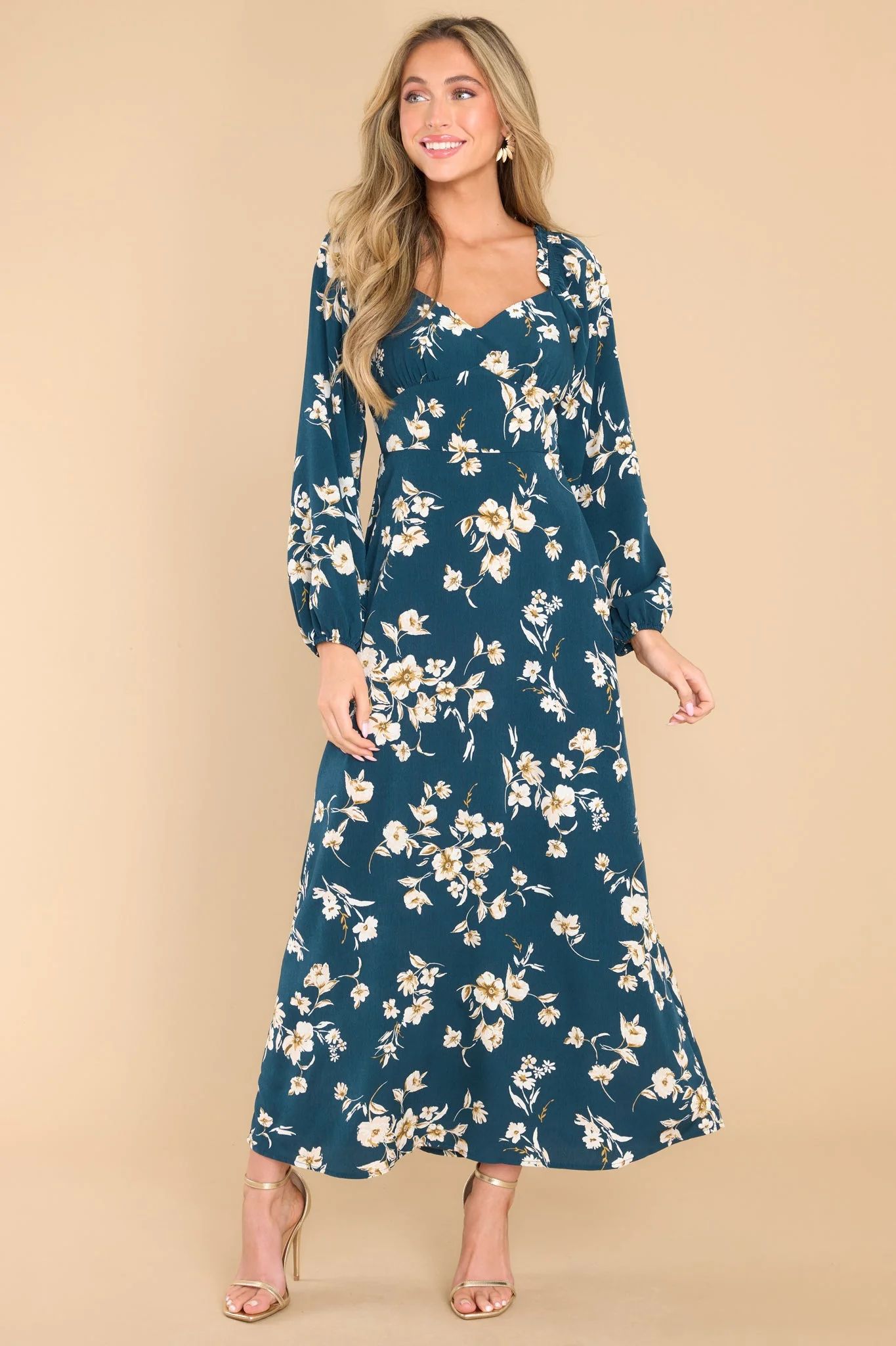 Sweet Attraction Teal Floral Print Maxi Dress | Red Dress 