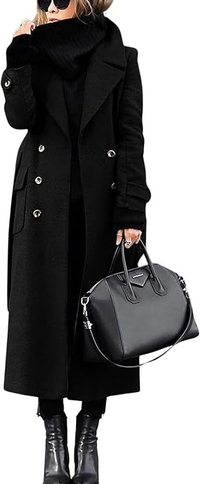 chouyatou Women's Winter Double Breasted Wool Coat Business Casual Long Winter Pea Coat with Belt | Amazon (US)
