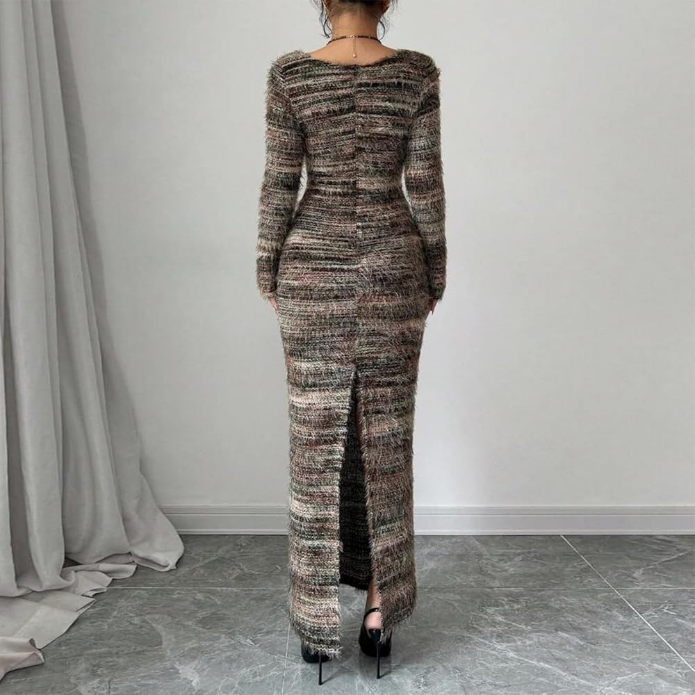 Womens Fall Casual Crew Neck Long Sleeve Sweater Bodycon Maxi Dress，Sexy Knitted Warm Winter Ou... | Amazon (US)