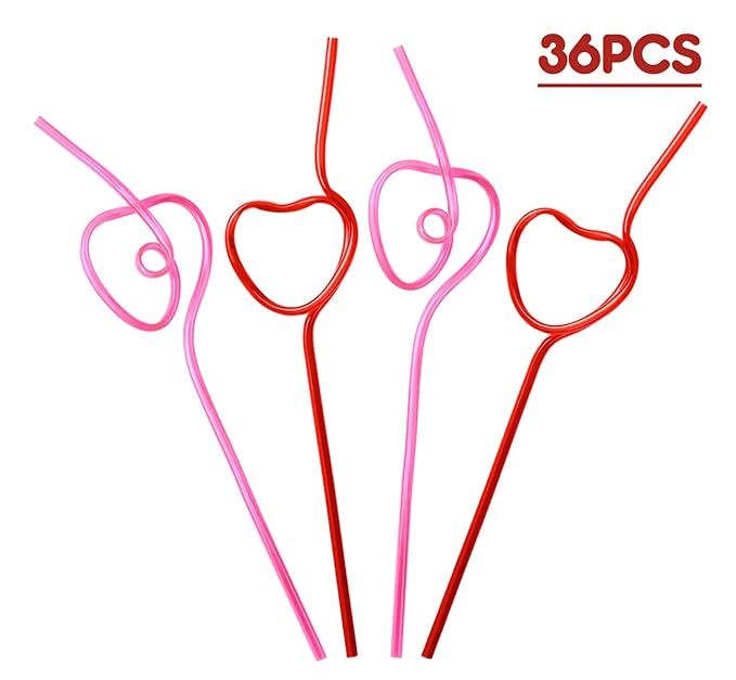 Heart Shaped Drinking Straws Krazy Loop - Valentines Day Party Supplies Decorations 36Ct | Amazon (US)