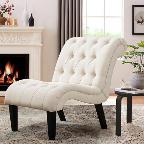 Yongqiang Accent Chair for Bedroom Living Room Chairs Tufted Upholstered Lounge Chair with Wood Legs Linen Fabric | Amazon (US)