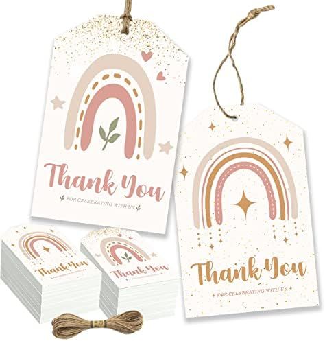 Boho Thank You Tags- Boho Party Favor Decorations,50pcs Boho Rainbow Theme Tags with String for W... | Amazon (US)