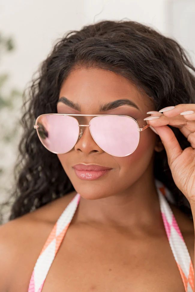 Mila Rose Gold Frame with Mirror Pink Lens Sunglasses | Pink Lily