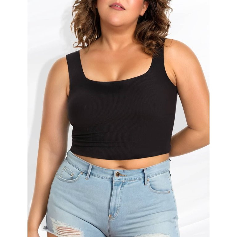 YANDW Square Neck Tank Top with Built in Bras Sleeveless Workout shirts Seamless Basic Yoga Crop ... | Walmart (US)