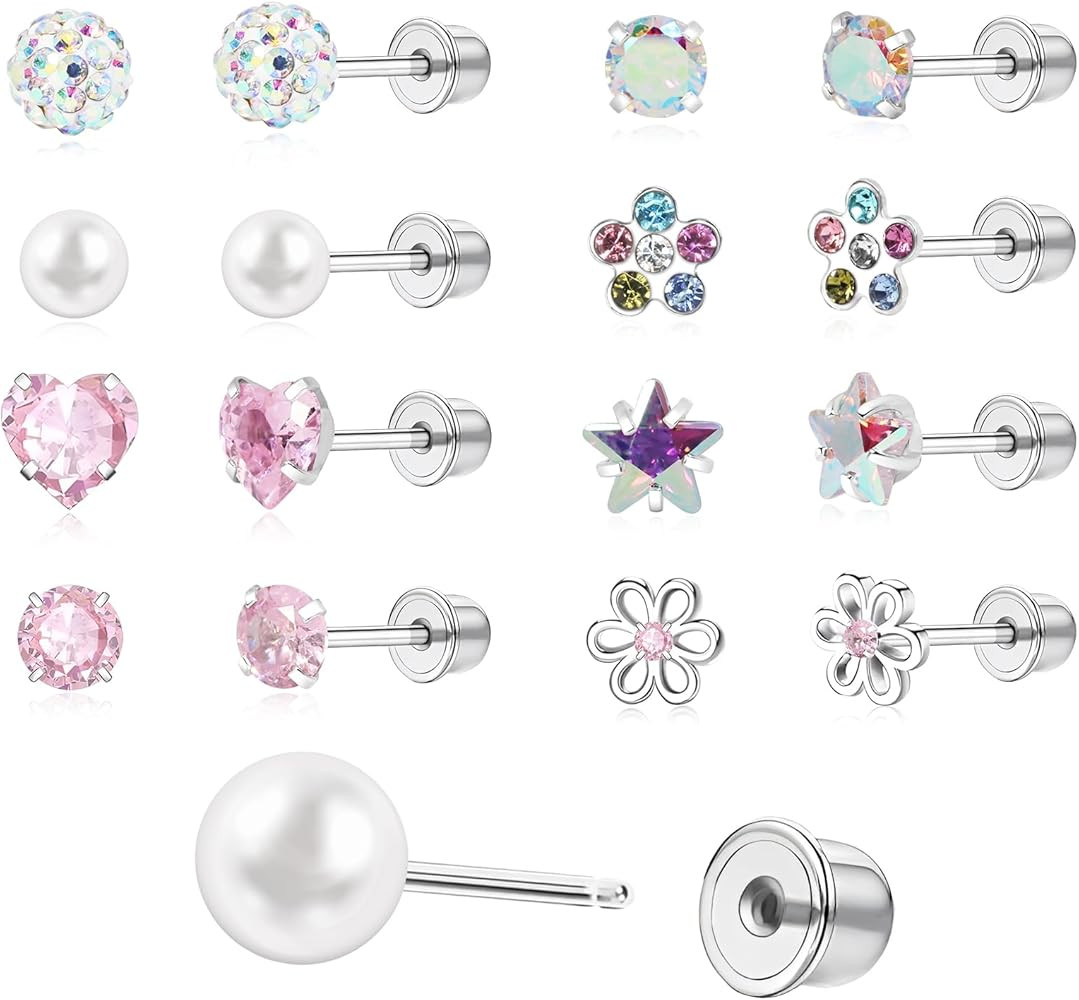 Toddler Earrings Push-in Threadless Flat Back Earrings for Girls Women Hypoallergenic Titanium Ca... | Amazon (US)