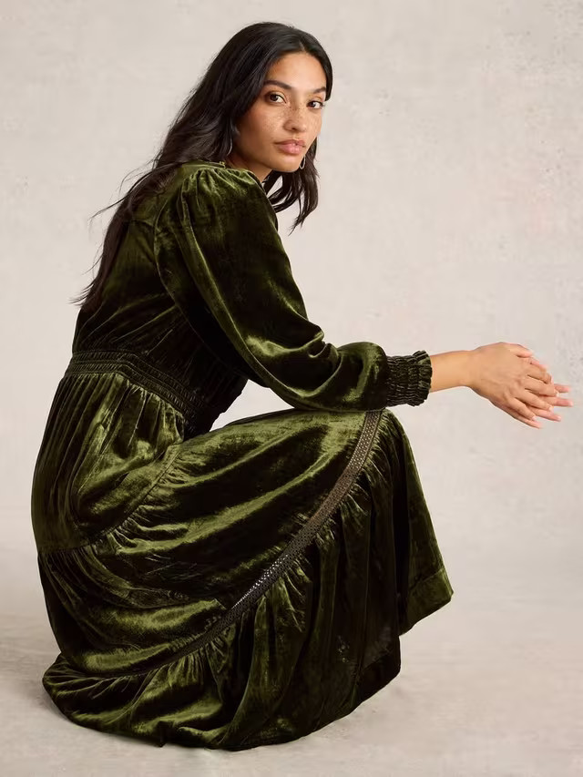 White StuffHarley Tiered Dress, Khaki | John Lewis (UK)