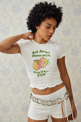UO Shay Peaches Smocked T-Shirt | Urban Outfitters UK