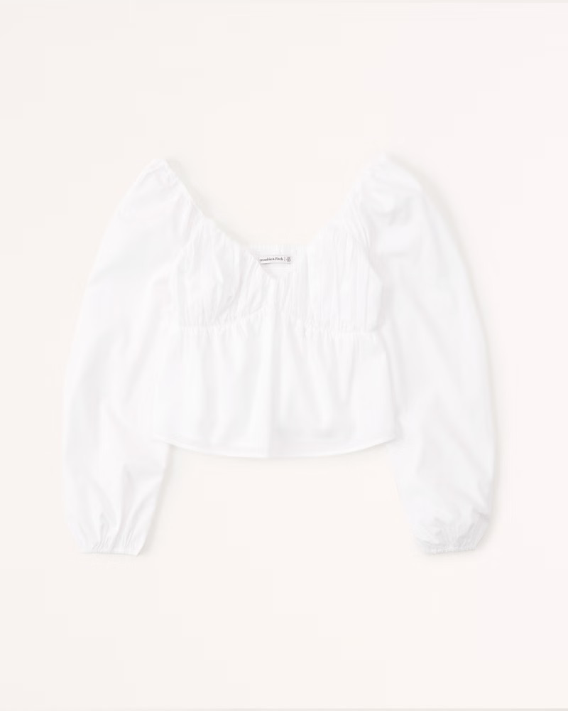 Long-Sleeve Babydoll Poplin Top | Abercrombie & Fitch (US)