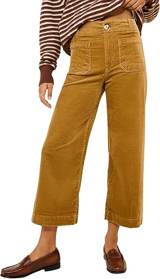 miduo Womens Casual Button Zipper High Waisted Straight Leg Wide Leg Corduroy Pants with Pockets ... | Amazon (US)