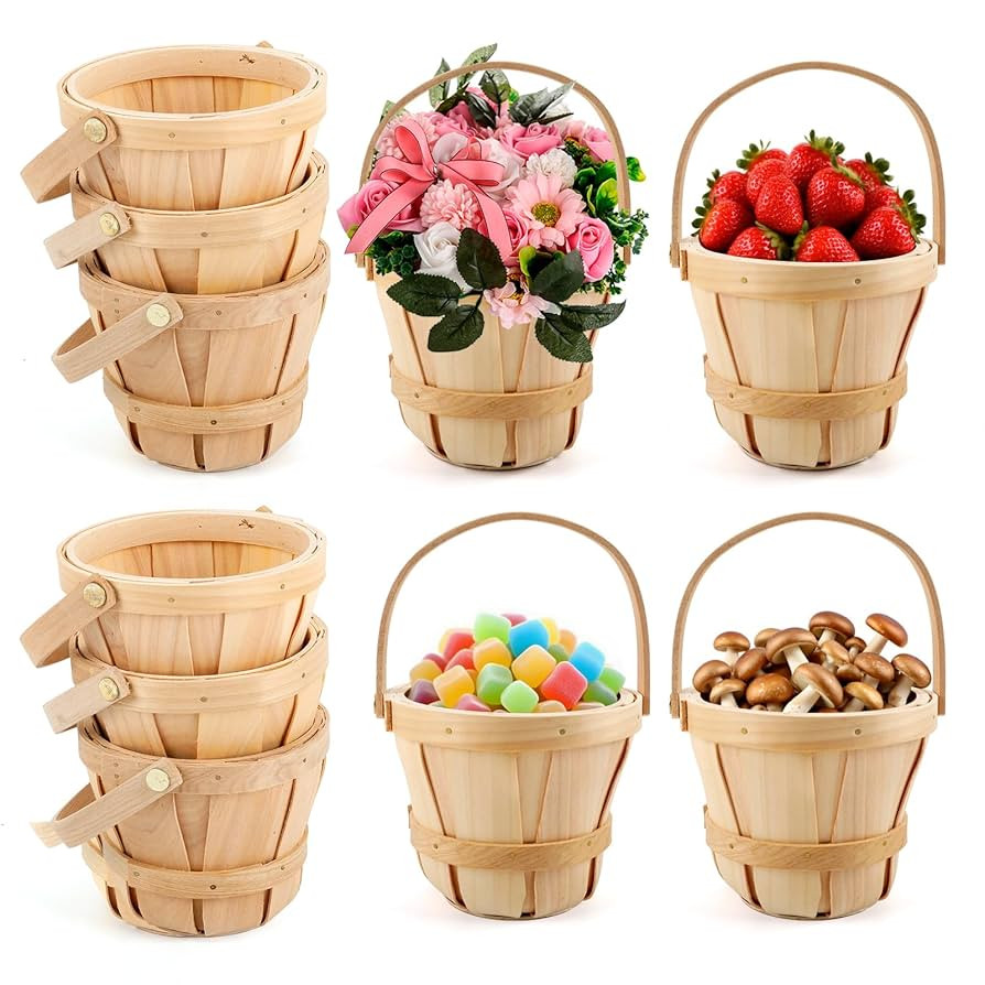 10 Pack Mini Handwoven Wooden Apple Baskets - 5.12 Inch Natural Rustic Fruit Picking Baskets, DIY... | Amazon (US)