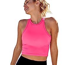 AngiMelo Womens Sports Bra Workout Crop Top Padded Yoga Gym Tank Sleeveless Running Shirts Racerback | Amazon (US)