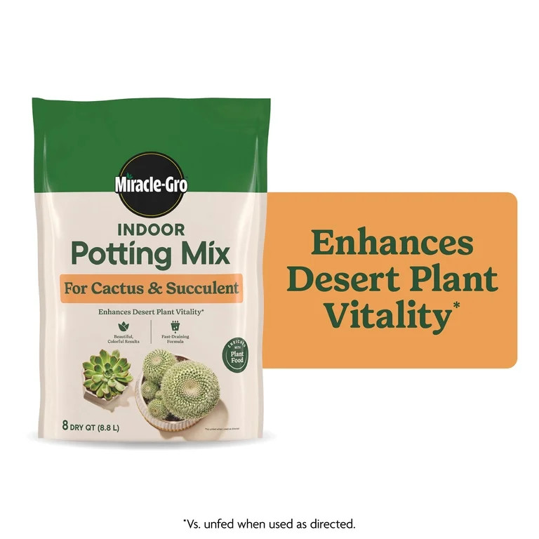 Miracle-Gro Indoor Potting Mix for Cactus and Succulent, Fast-Draining Formula, 8 qt. | Walmart (US)