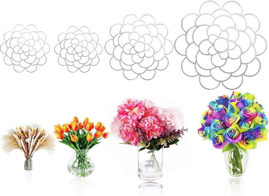 [Upgrade] 4Pcs Flower Arrangement Holder, Bold Floral Grid Reuseable Flower Frog Wire Arranger Tw... | Amazon (US)