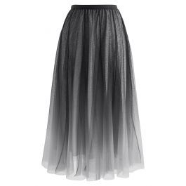 Gradient Glittery Velvet Mesh Midi Skirt in Black | Chicwish