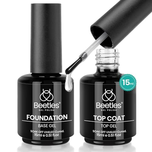 Beetles 2 Pcs 15ml No Wipe Gel Top Coat and Base Coat Set - Shine Finish and Long Lasting, Soak Off LED Nail Lamp Gel Base Top Coat Finish Nail Art Design Manicure Gifts for Women | Amazon (US)