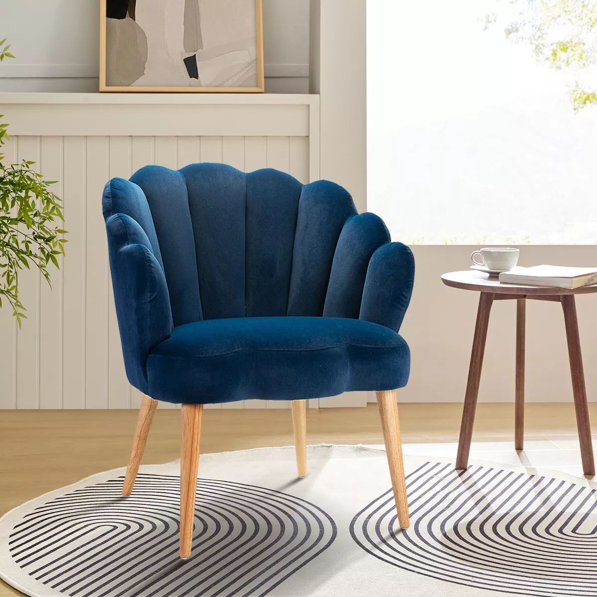 Maël Modern Scalloped Velvet Accent Chair with Solid Wood Legs  | Karat Home | Target