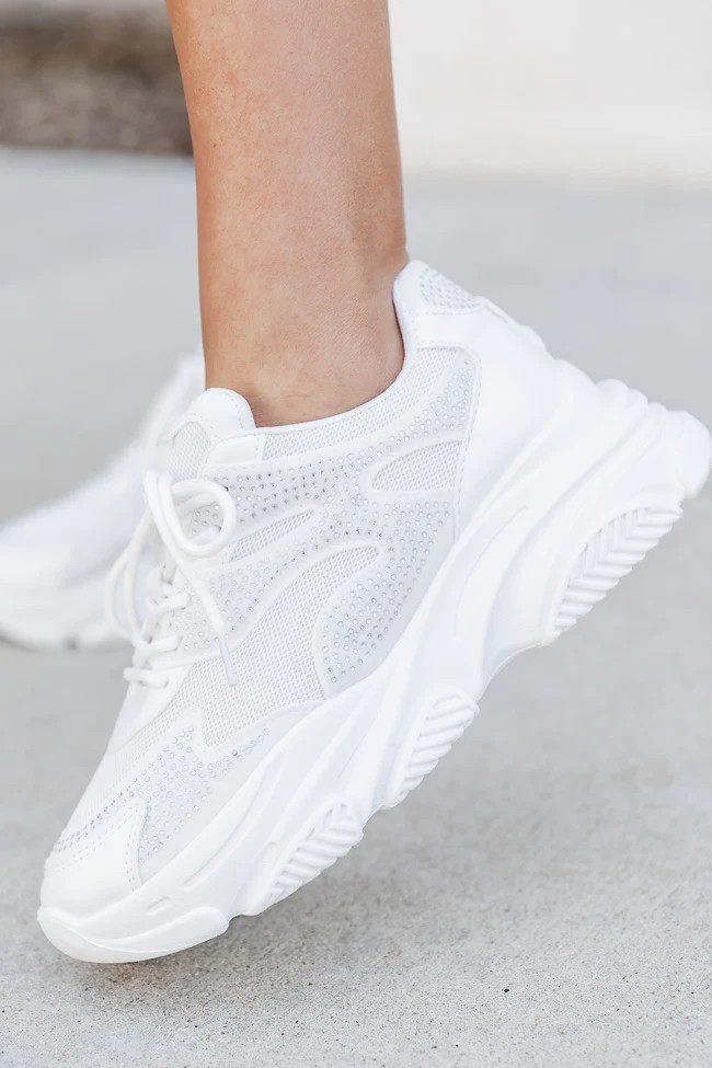Nina White Jeweled Chunky Sneaker | Pink Lily