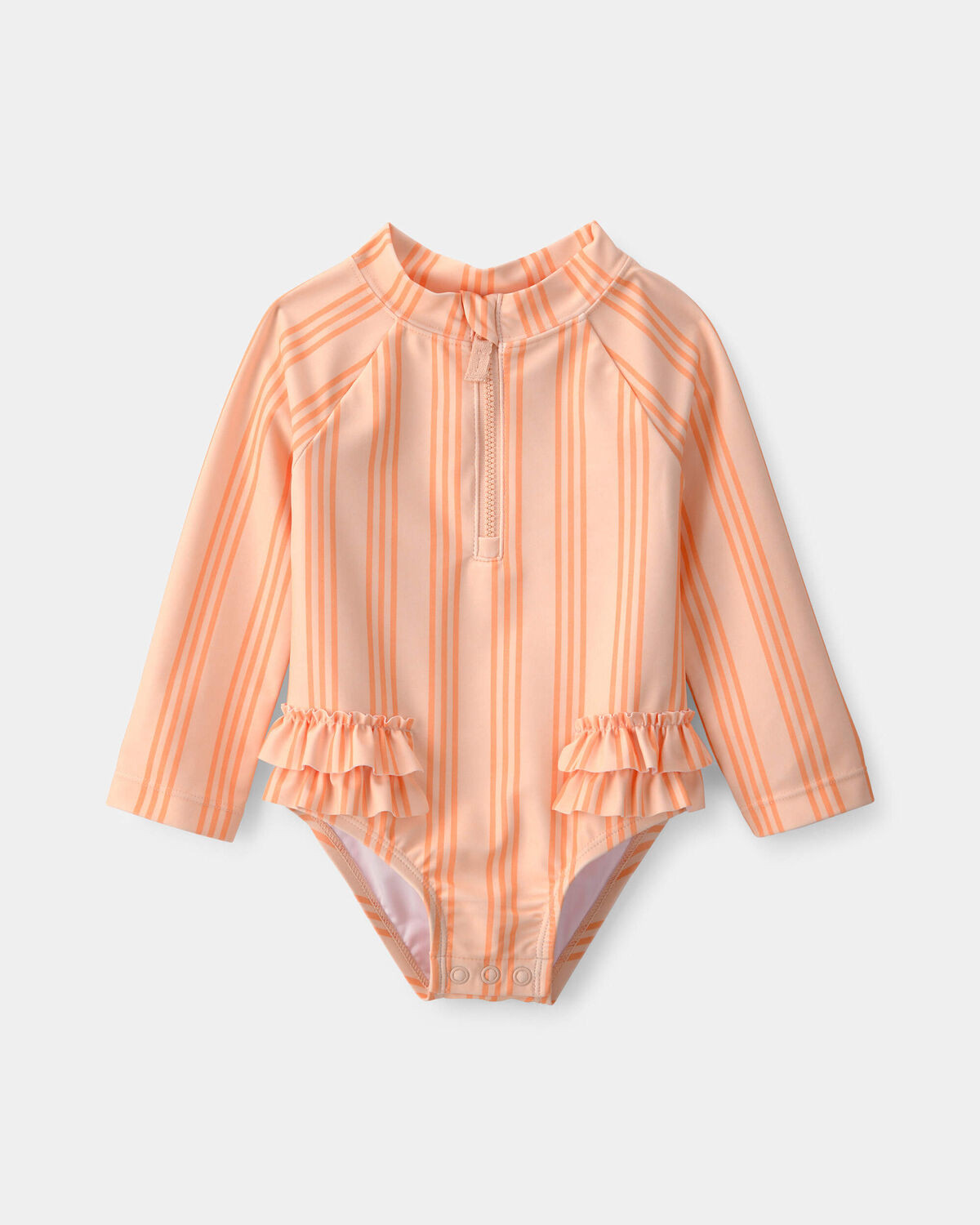 Baby Girl 1-Piece Striped Long-Sleeve Rashguard Swimsuit - Orange | Carter's Inc