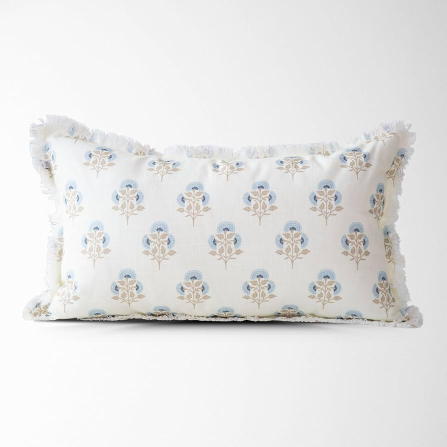Henrietta Petite Fleur Block Print Pillow Cover – 100% Cotton Decorative Throw Pillow Cover –... | Amazon (US)