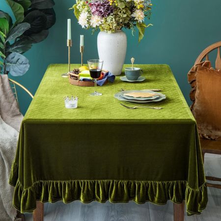 I’m thinking this gorgeous green velvet tablecloth will be perfect for my Easter dinner table this year. That spring green would make a pretty great tablescape base with some woven chargers and pink plates. What do you think? 

#LTKSeasonal #LTKfindsunder50 #LTKhome