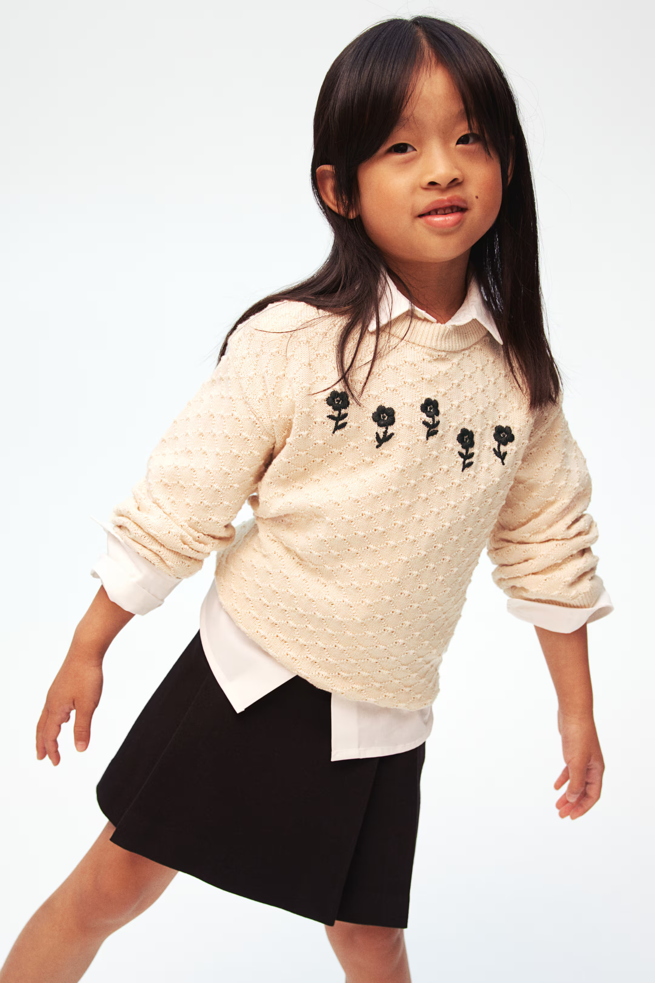 Patterned Cotton Sweater - Light beige/flowers - Kids | H&M US | H&M (US + CA)