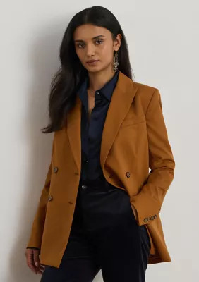 Lauren Ralph Lauren Women's Double-Breasted Wool Twill Blazer, Brown, 4 | Belk