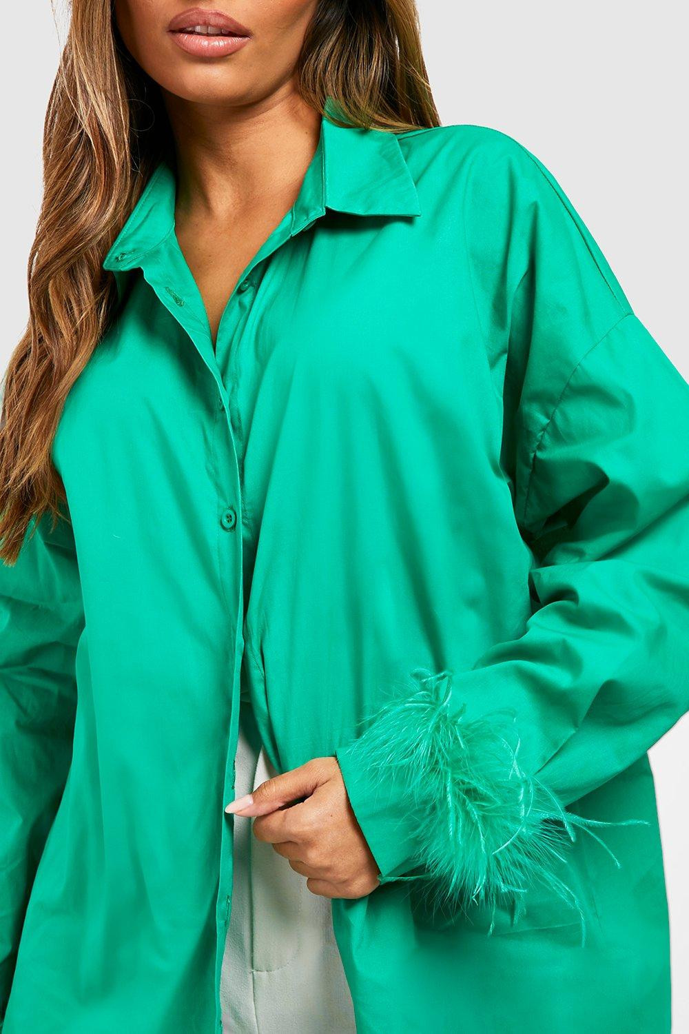 Oversized Feather Cuff Shirt | Boohoo.com (US & CA)