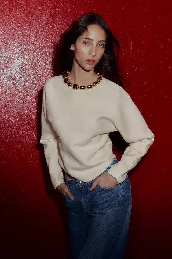 KNIT BEADED NECK JUMPER | Zara US