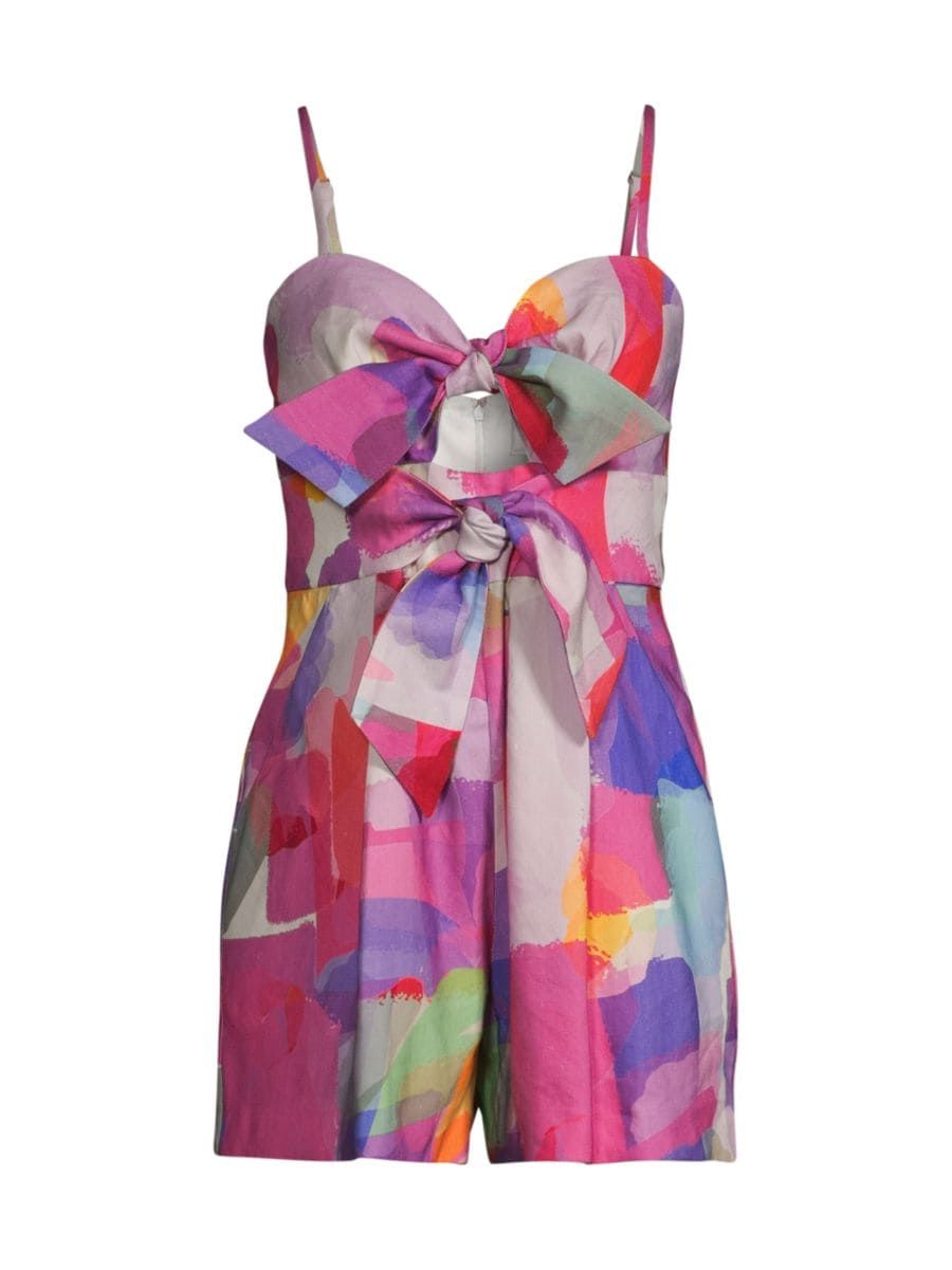 Shop Milly Anya Rainbow Waterfall Brushstroke Linen-Blend Romper | Saks Fifth Avenue | Saks Fifth Avenue