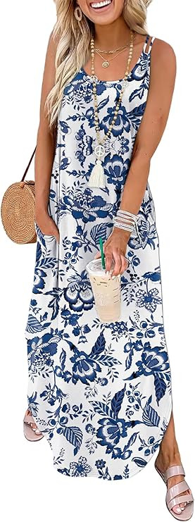 WIHOLL Summer Dresses for Women Spaghetti Strap Maxi Dress Scoop Neck Casual Boho Sundresses Beac... | Amazon (US)
