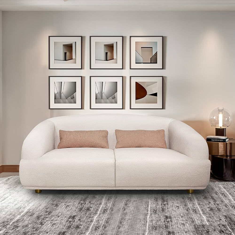 Acanva Modern Barrel Back T-Shaped Seat Cushion Design Living Room Sofa, 69" W Loveseat, Cream | Amazon (US)