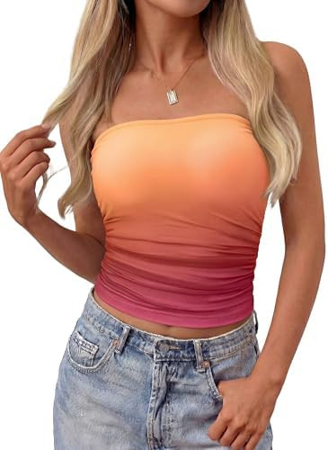MASCOMODA Women Floral Tube Top Summer 2026 Cute Strapless Crop Mesh Going Out Tops Y2K Ruched Ba... | Amazon (US)