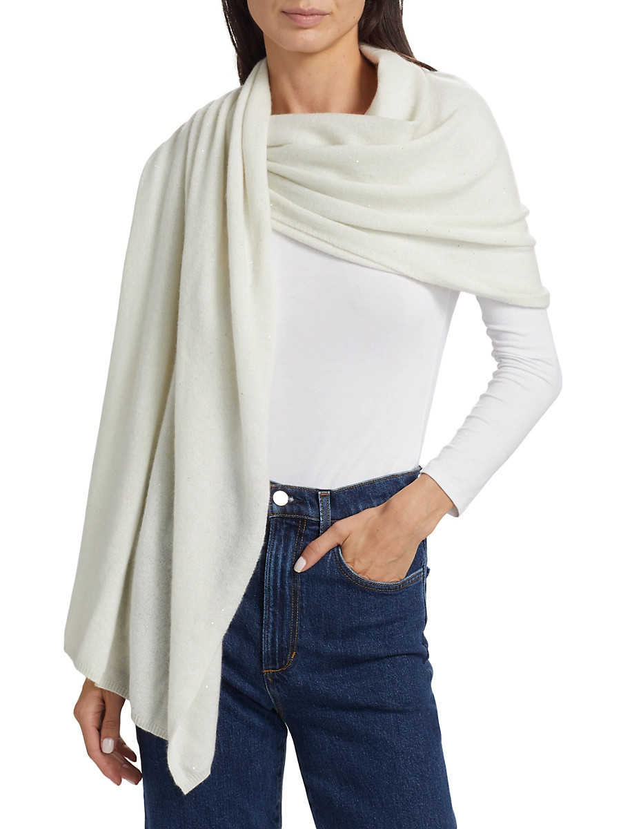 Women's Sequined Metallic Cashmere Wrap - Ivory | Saks Fifth Avenue