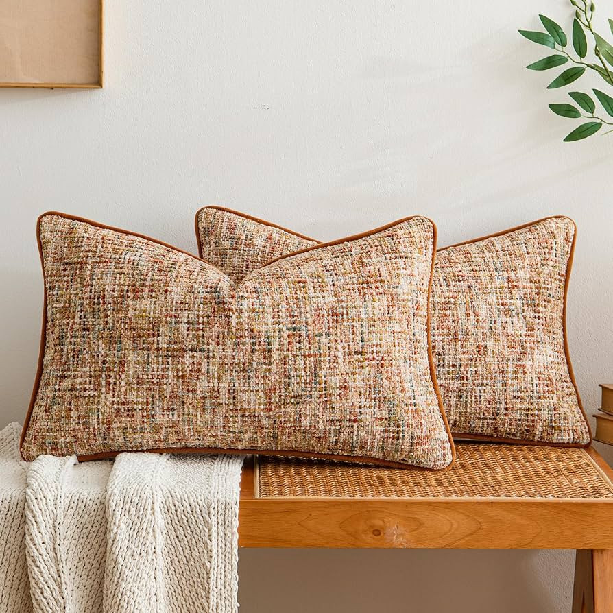 a moment Fall Rust Orange Reversible Pillow Covers 2 Pack - Farmhouse Chenille Throw Pillows, Neu... | Amazon (US)