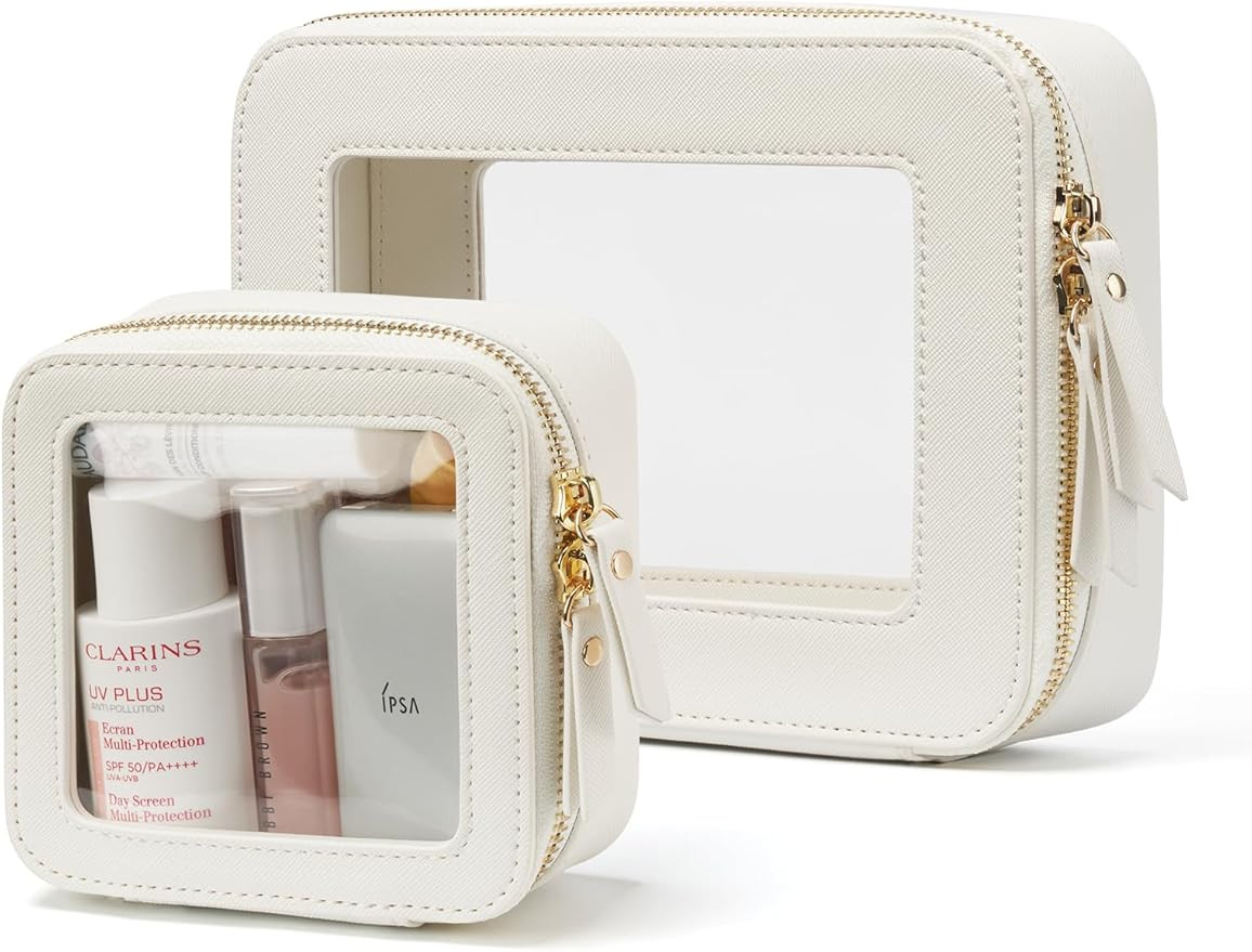 Popvibe Clear Makeup Bag Travel Cosmetic Case Transparent Toiletry Bag with Zipper, Portable Make... | Amazon (US)