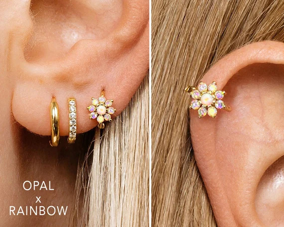 18G Opal Flower Cartilage Gold Hoop Earrings  Tragus Earrings | Etsy | Etsy (US)