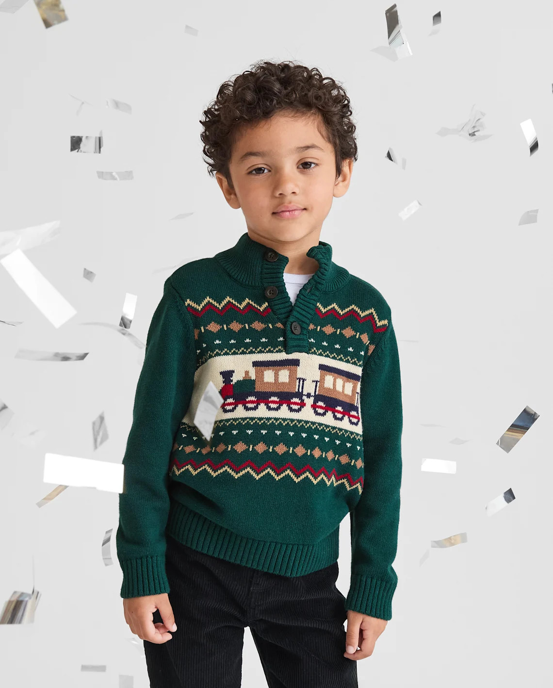 Baby And Toddler Boys Train Fairisle Mock Neck Sweater - green | The Children's Place