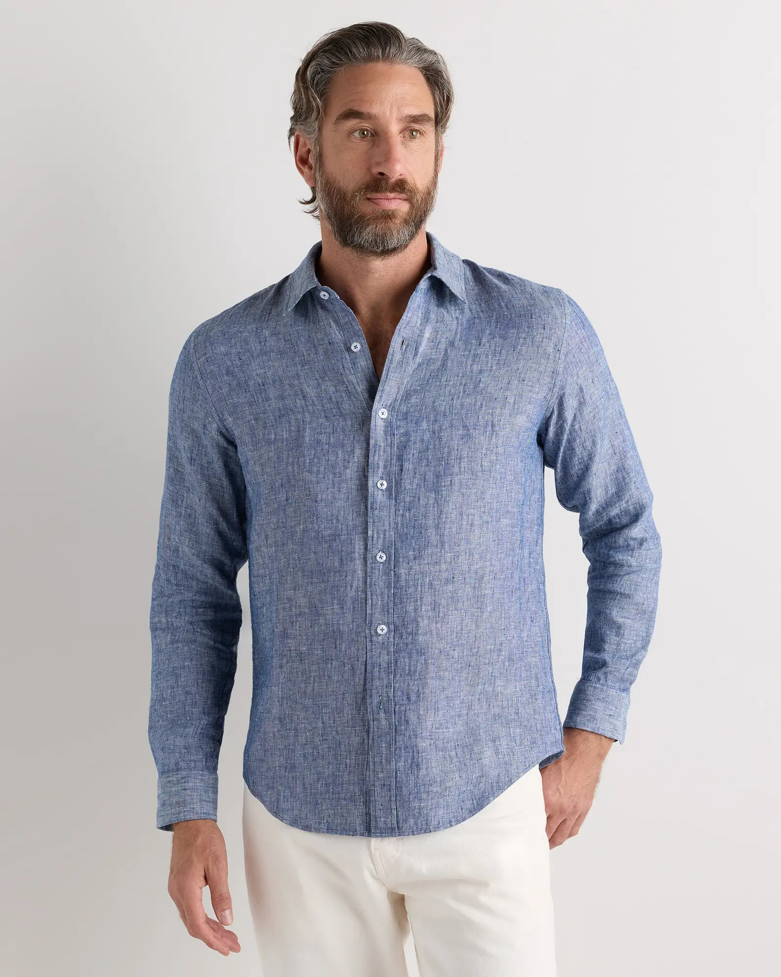 100% European Linen Long Sleeve Shirt in Chambray Blue | Quince